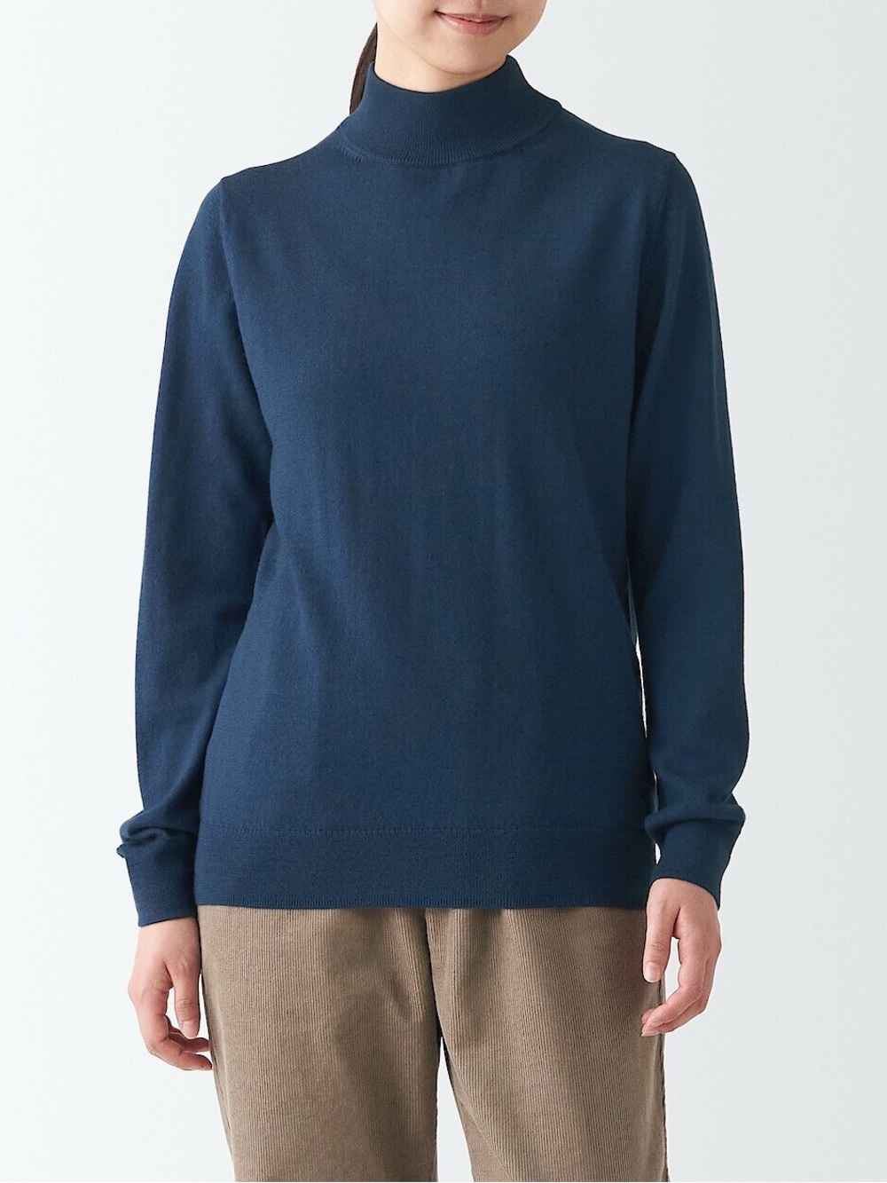 Muji Women's Non‐Itchy Washable Lightweight Wool MockNeck Sweater Smoky Blue NWT